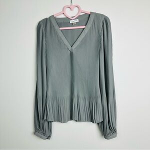 Calvin Klein Gray Pleated V-Neck Blouse Size Medium